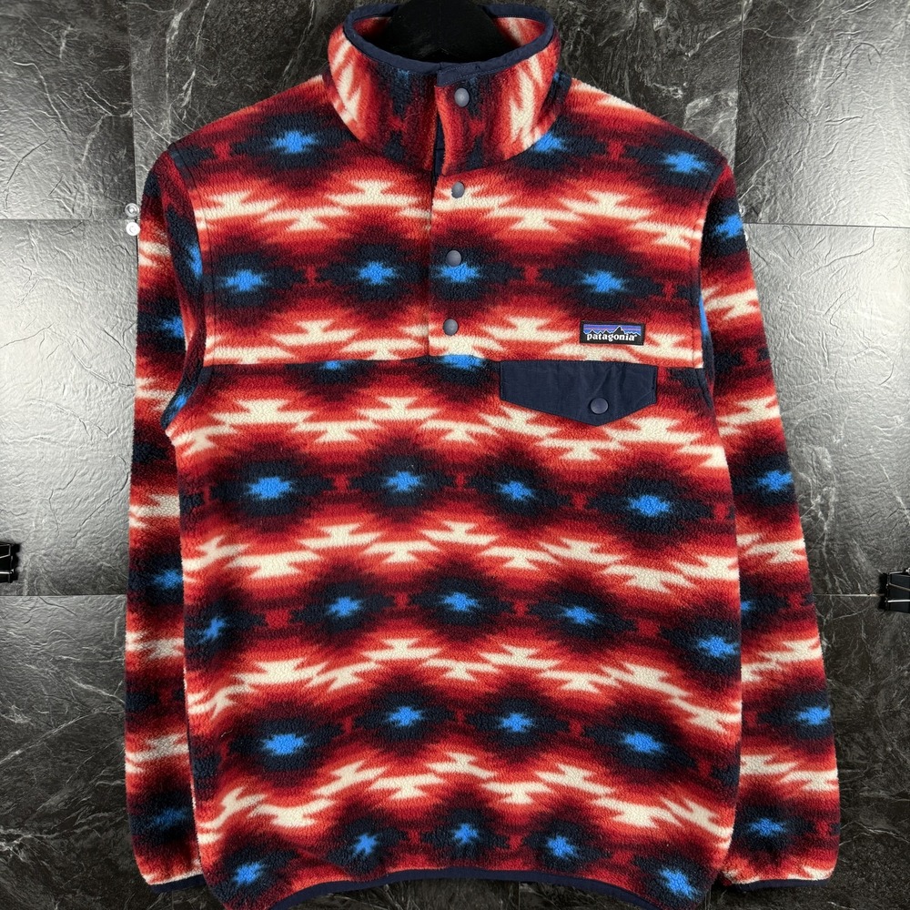 Patagonia Women's Red Synchilla Snap Aztec Desert Sweatshirt XS